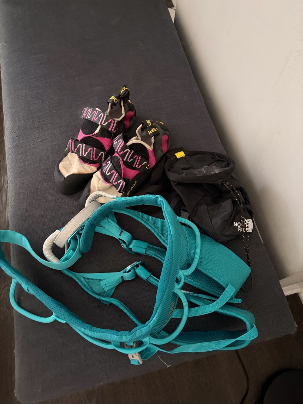 La Sportiva Turquoise and Pink Women's Climbing Gloves and Harness Set